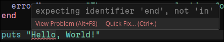 Crystal complaining about invalid code that no longer exists, reading “expecting identifier ‘end’, not ‘in’”